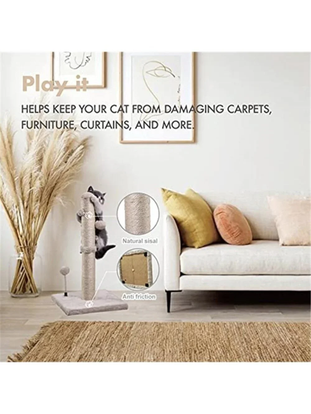 Cat Scratching Post Sisal Scratch Tower Indoor Cat Furniture Durable Stable Toy
